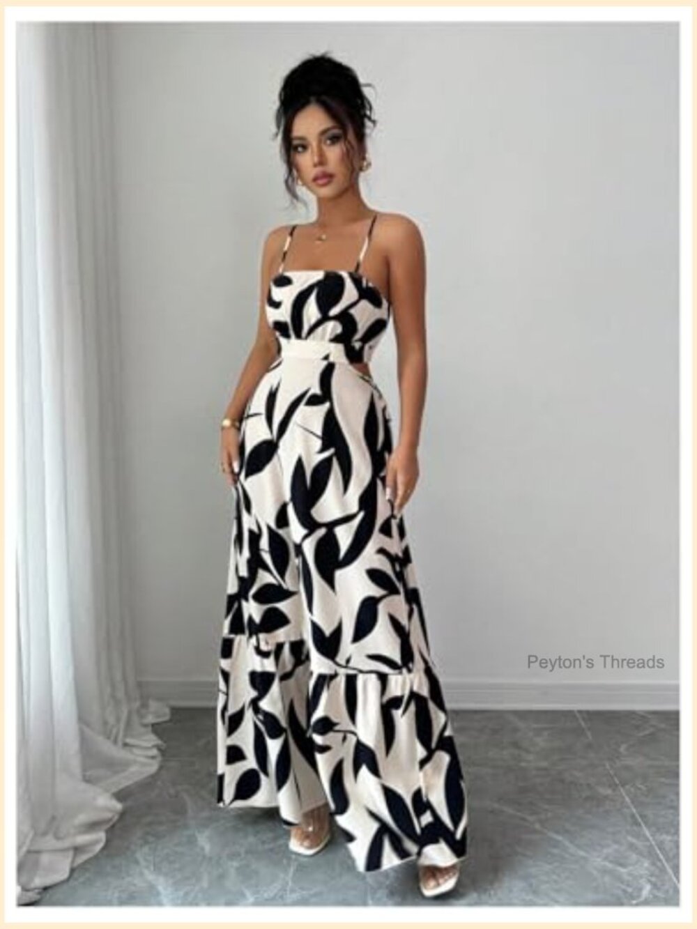Cut Out Floral Print Tropical Maxi Cami Dress Ruffle Flowy Summer Sundress - Picture 4 of 6